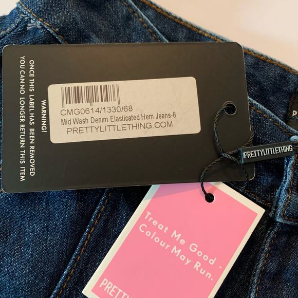 Pretty Little Thing Women’s Jeans High Rise Straight Leg Elasticated Hem Sz 2 - Picture 6 of 16